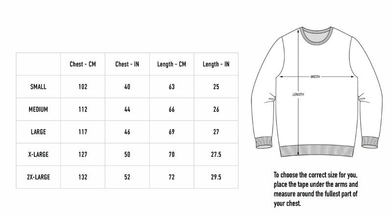 Size chart for Last Flight Sweater - Black