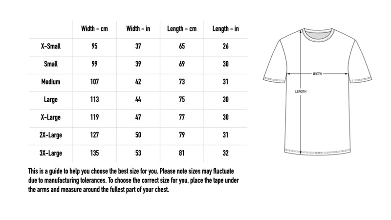 Size chart for Sputnik T-Shirt - Burgundy
